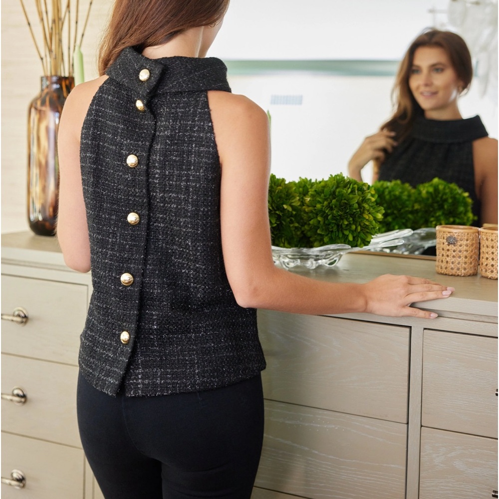 Sail to Sable Sparkle Tweed Cowl Neck Top